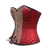 Red Satin Net Gold Sequins Hand Work Burlesque Gothic Costume Overbust Bustier Top